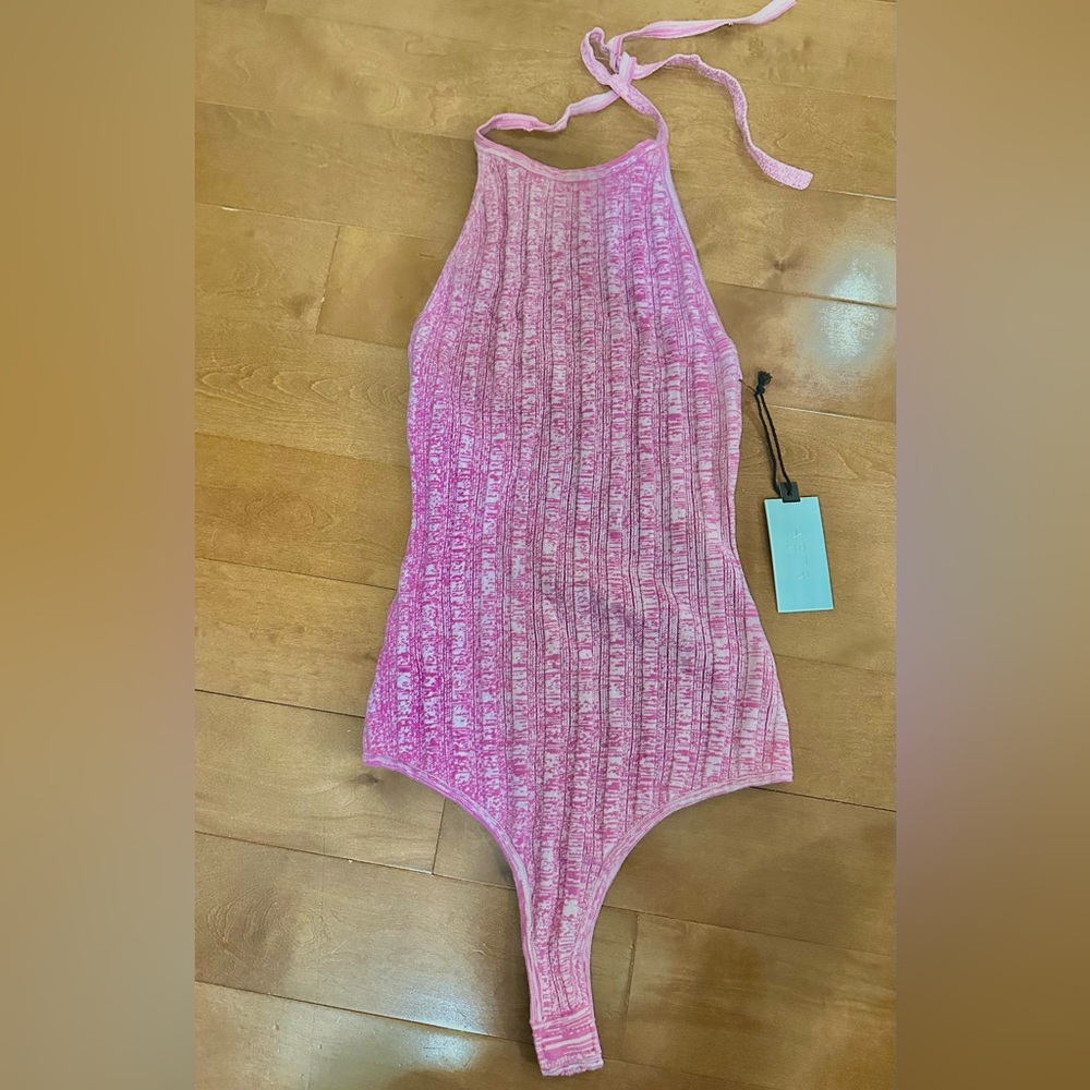 Astr Pink Knit Halter Bodysuit *NWT*